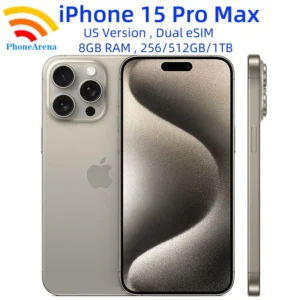 iPhone 15 Pro Max, 6.7" OLED, 8GB RAM, 256GB/512GB/1TB, Dual e SIM, 5G Unlocked.